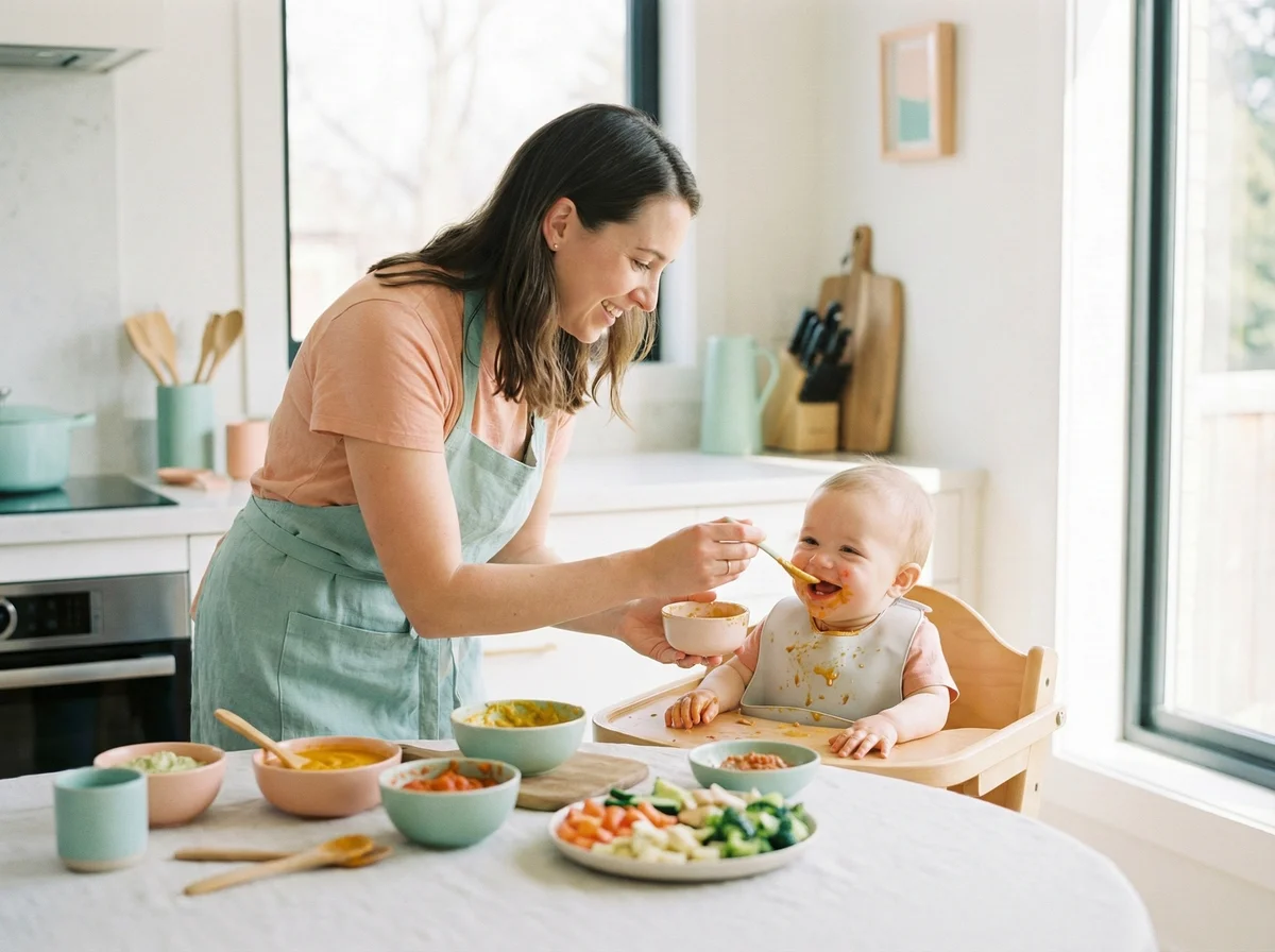 Mama karmiąca dziecko zdrowym jedzeniem